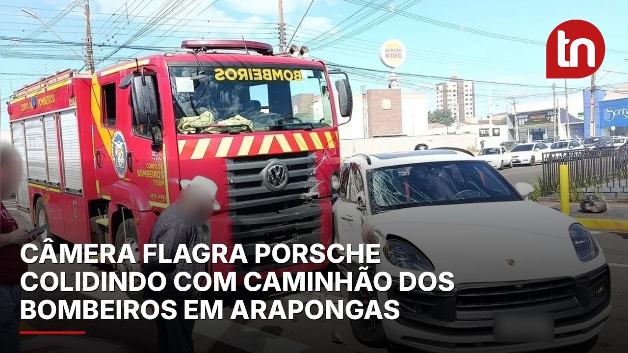 Câmera flagra Porsche colidindo com caminhão dos bombeiros em Arapongas