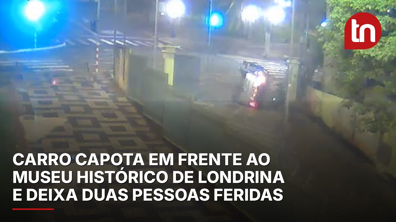 Carro capota em frente ao Museu Histórico de Londrina e deixa duas pessoas feridas