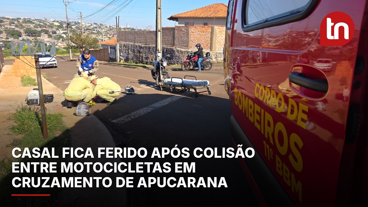 Casal fica ferido após colisão entre motocicletas em cruzamento de Apucarana