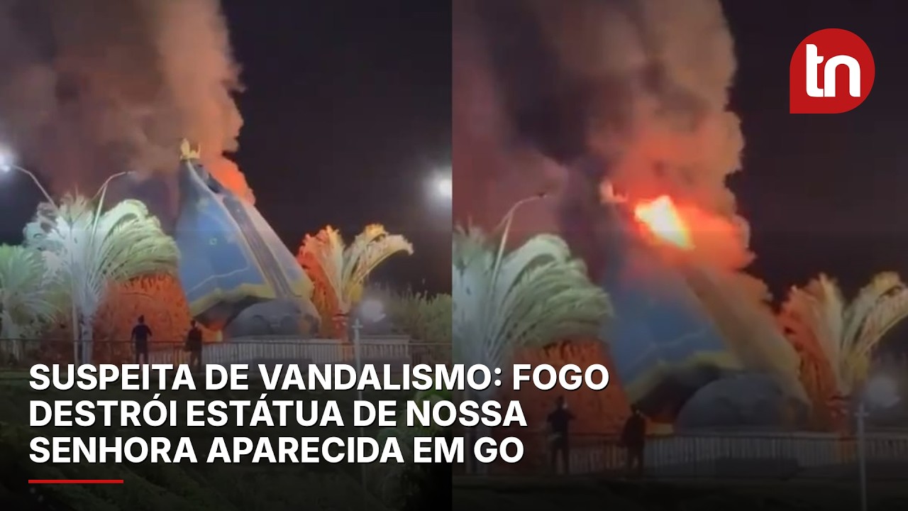 Suspeita de vandalismo: fogo destrói estátua de Nossa Senhora Aparecida em GO
