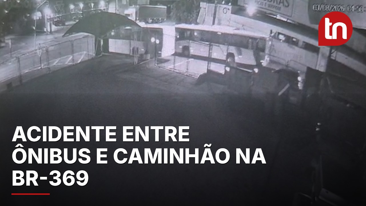 Câmera flagra acidente entre ônibus e caminhão na BR-369 em Londrina