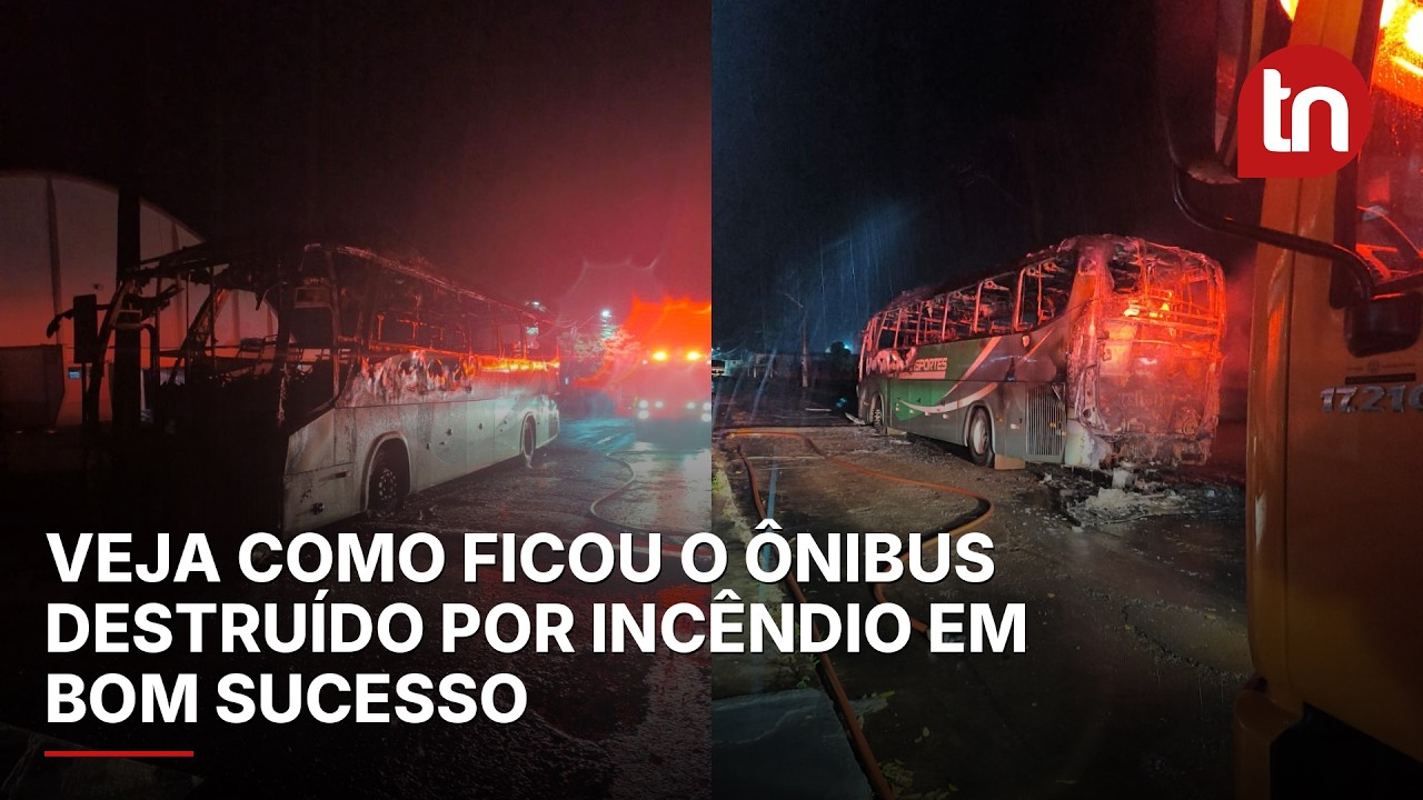 Veja como ficou o ônibus destruído por incêndio em Bom Sucesso