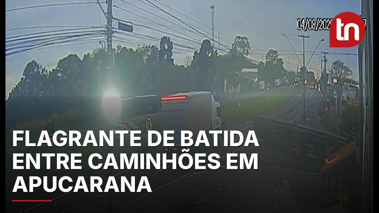 Câmera flagra acidente entre caminhões na BR-376 em Apucarana