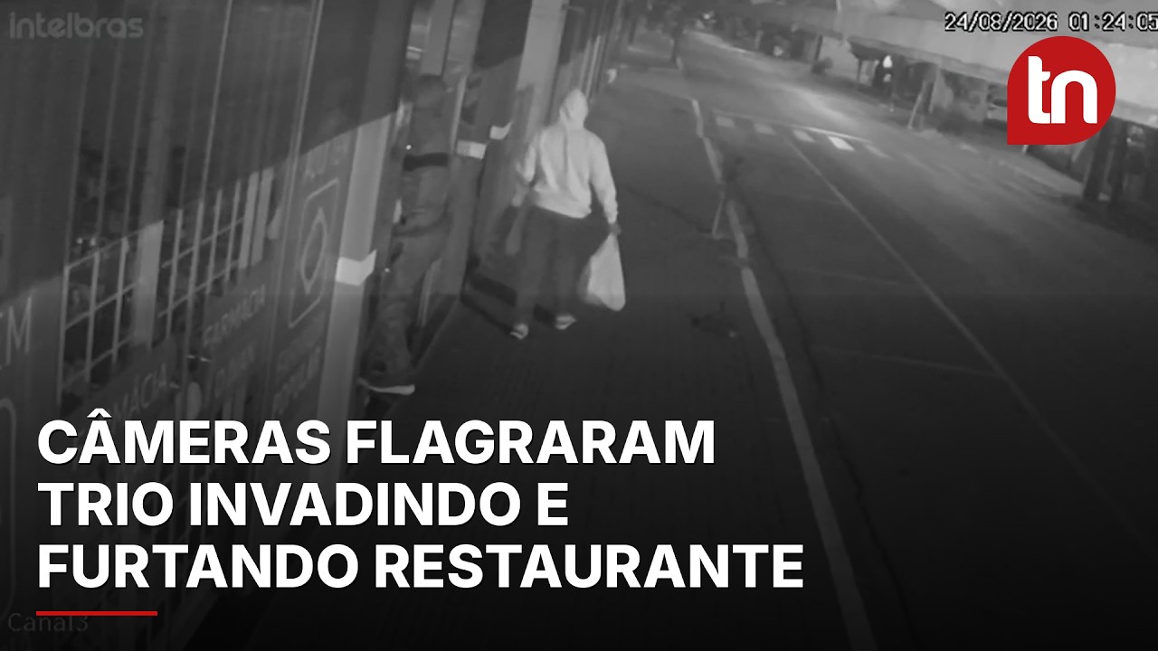 Vídeo mostra trio furtando moto elétrica, carne e chocolate de restaurante em Marilândia