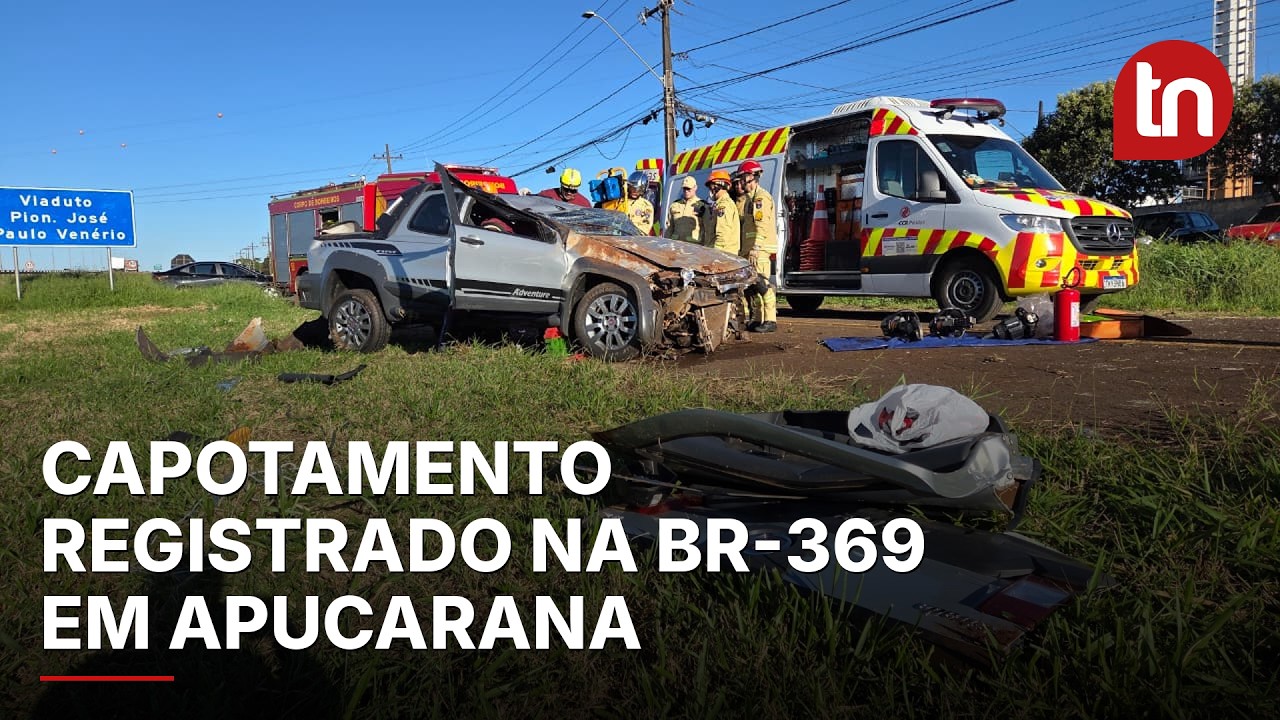 Homem fica ferido após picape capotar na BR-369 em Apucarana
