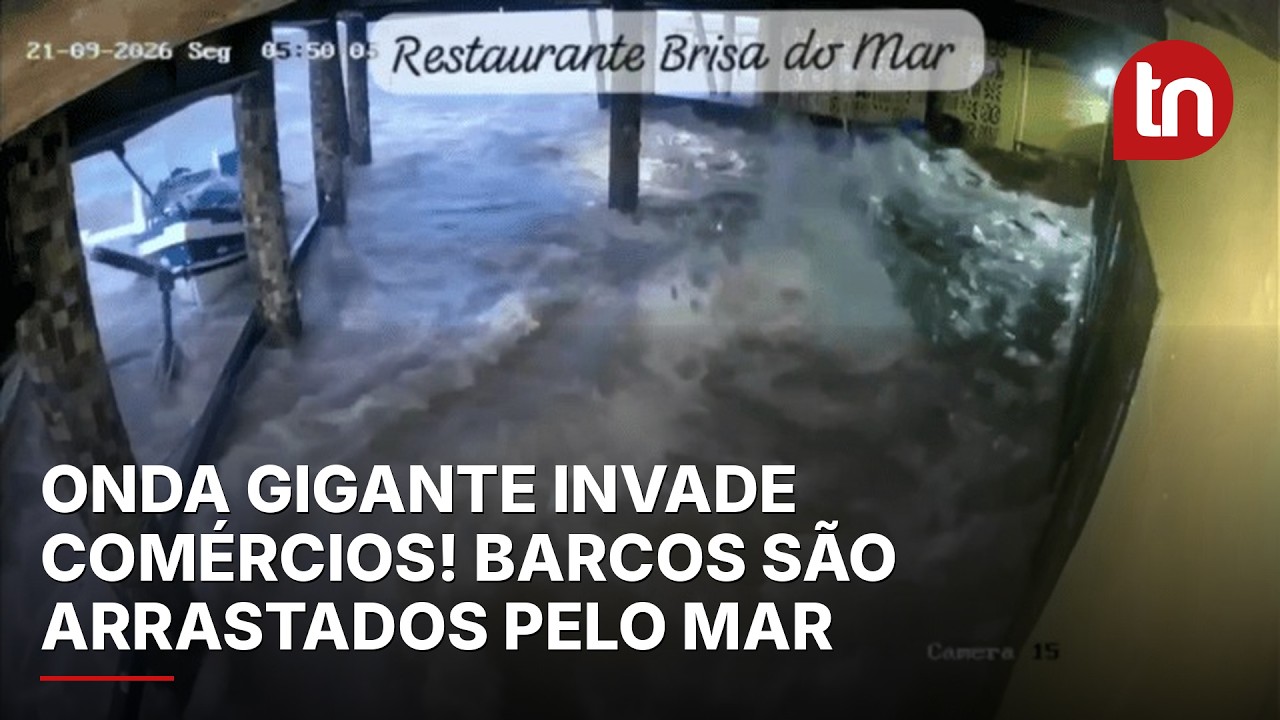 Onda gigante invade comércios e arrasta barcos após tsunami meteorológico em SC