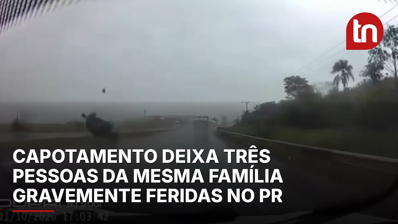 Capotamento deixa três pessoas da mesma família gravemente feridas no PR
