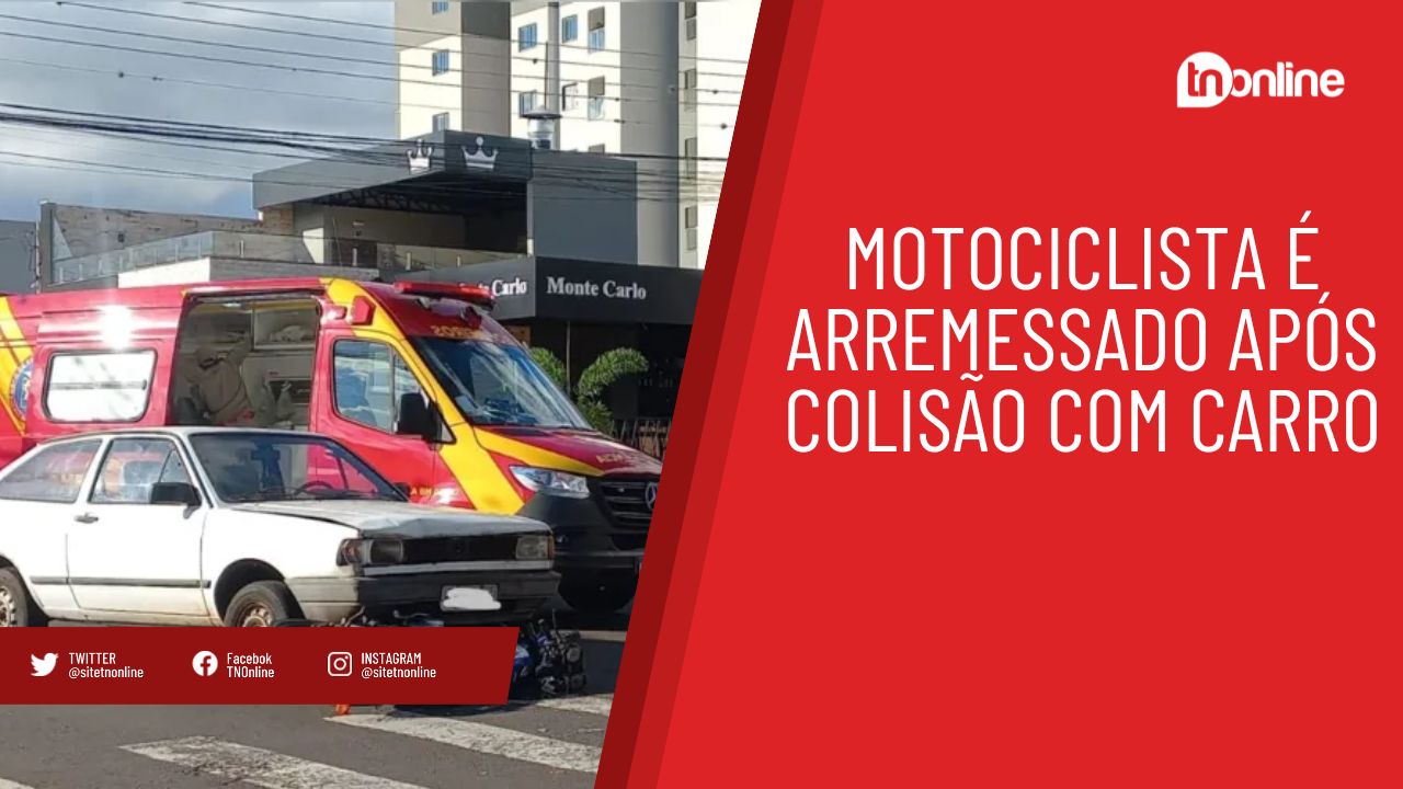 Motociclista é arremessado após colisão com carro; assista o vídeo