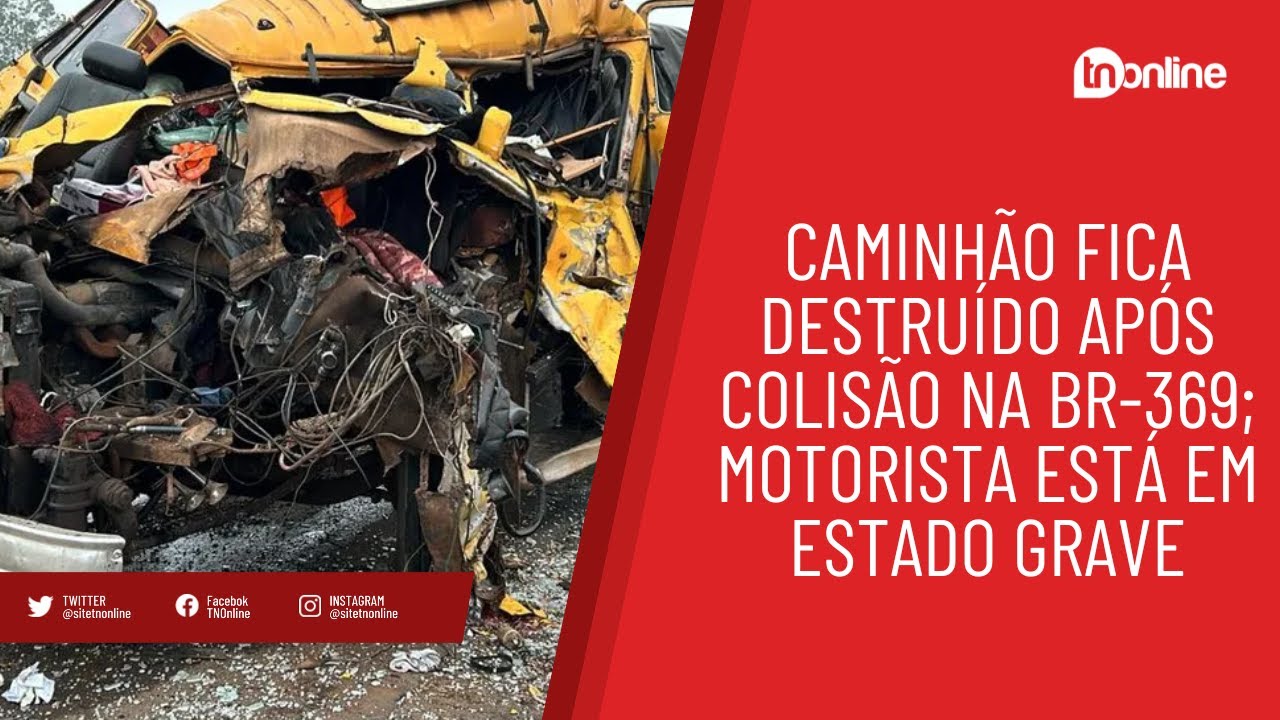 Caminhão fica destruído após colisão em praça de pedágio na BR-369