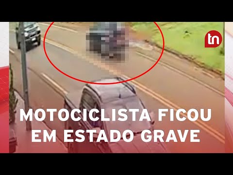 Vídeo mostra acidente que deixou motociclista em estado grave