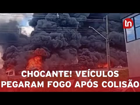 Caminhões pegam fogo após acidente no Contorno Norte em Maringá