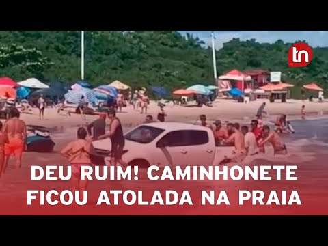 Caminhonete atola em praia de SC e vídeo repercute nas redes sociais
