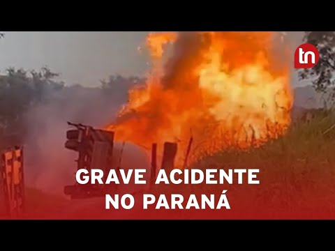 Caminhão de combustível pega fogo na BR-376 em Ortigueira