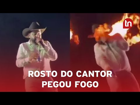 Léo, da dupla com Raphael, é atingido por fogo no rosto durante show