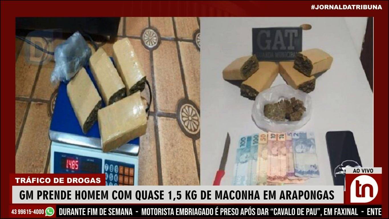GM prende homem com quase 1,5kg de maconha em Arapongas