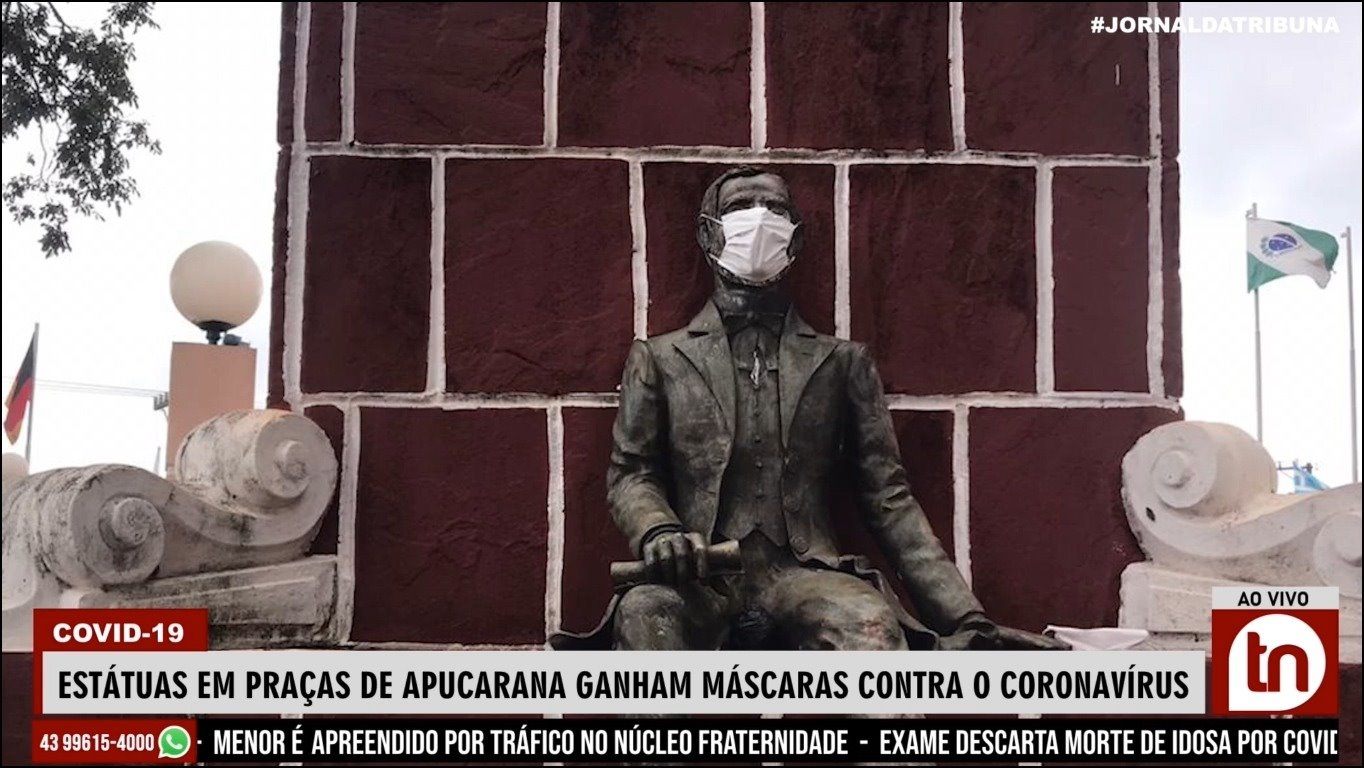 Estátuas e praças de Apucarana ganham máscaras contra a covid-19