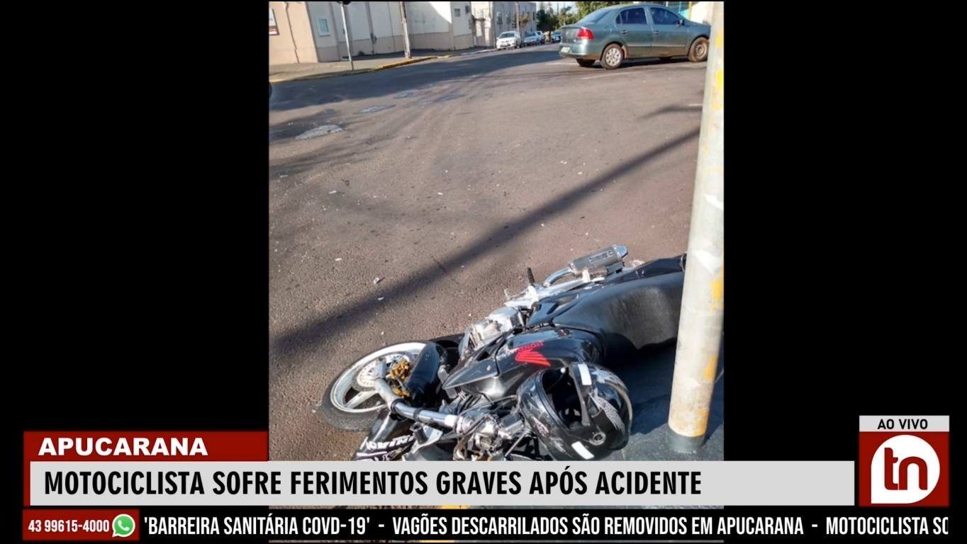 Motociclista sofre ferimentos graves após acidente