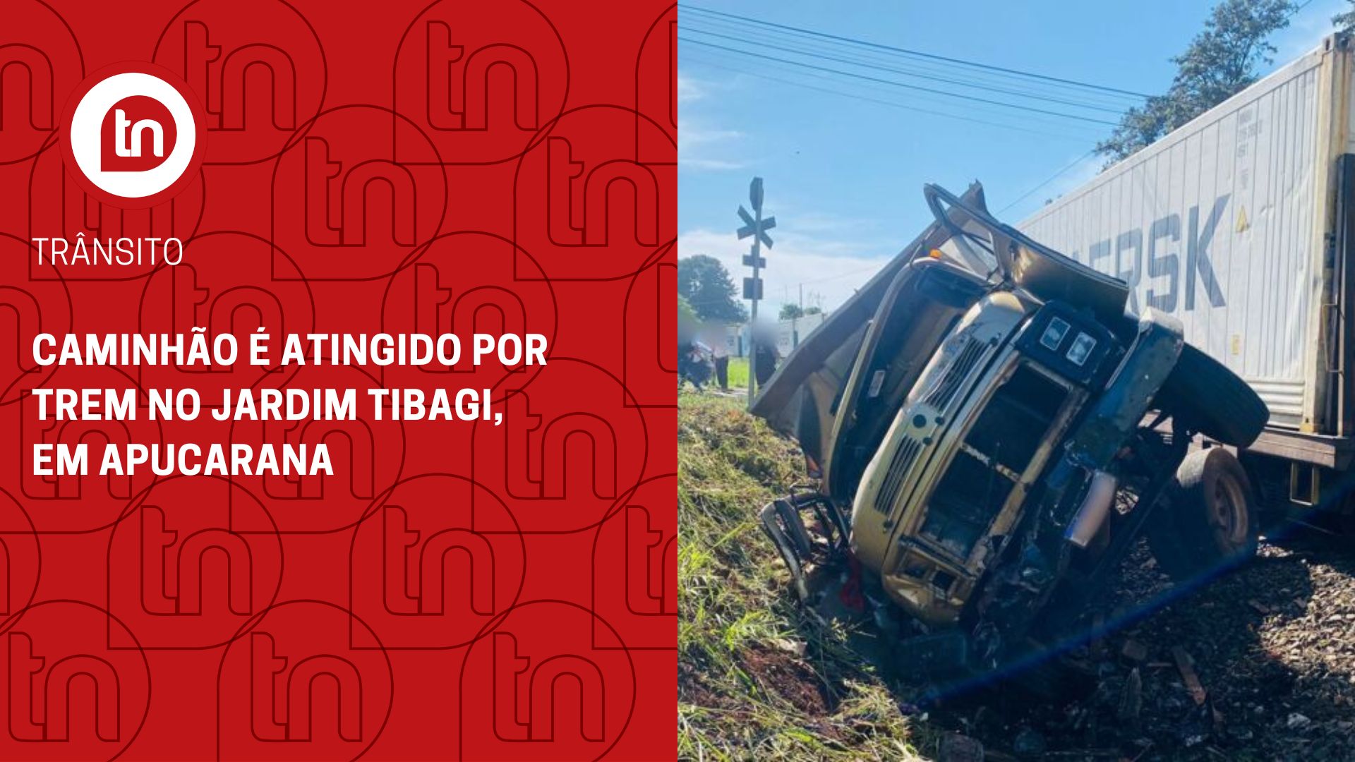 Caminhão é atingido por trem no Jardim Tibagi, em Apucarana