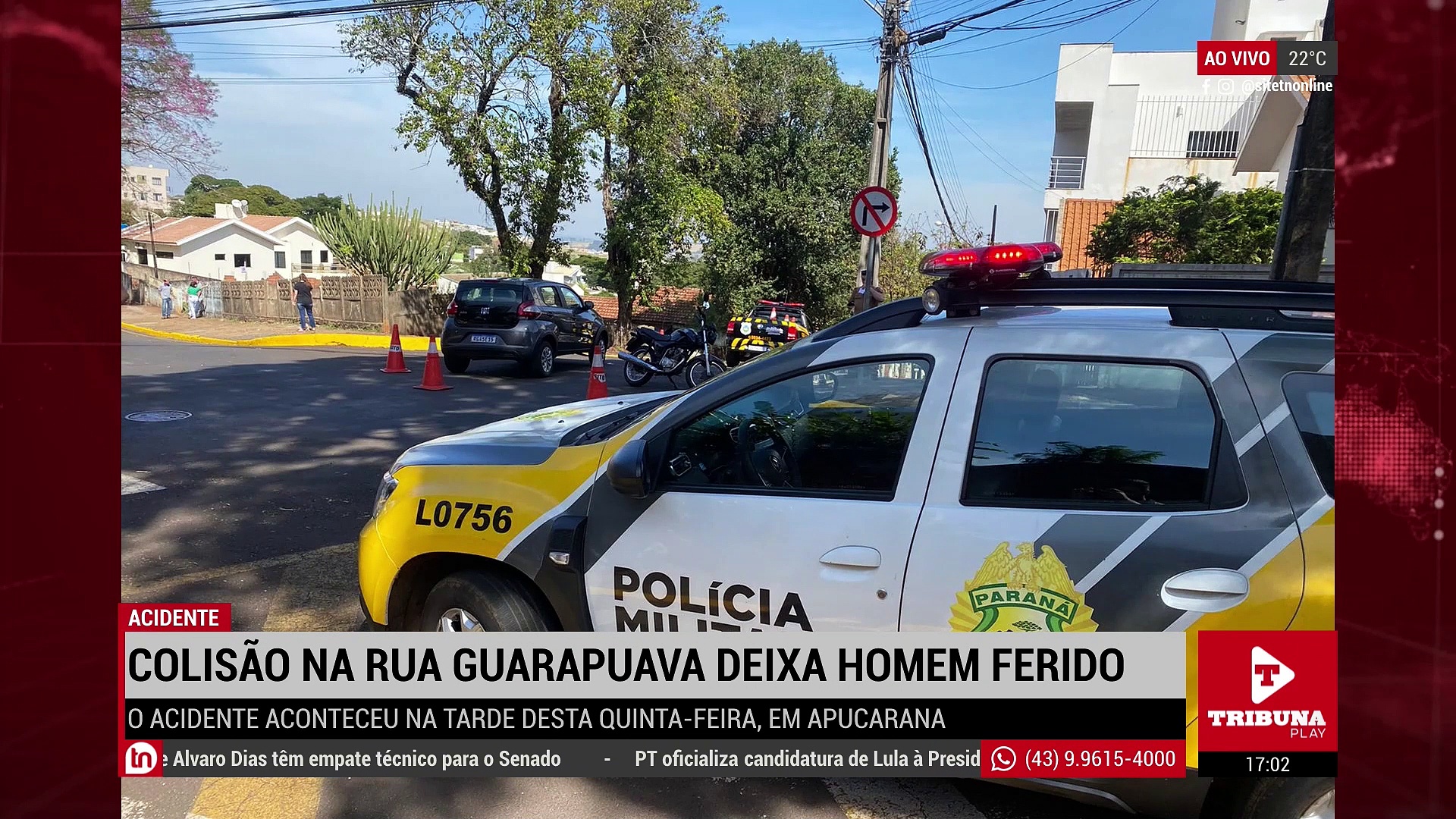 Colisão na Rua Guarapuava deixa homem ferido em Apucarana
