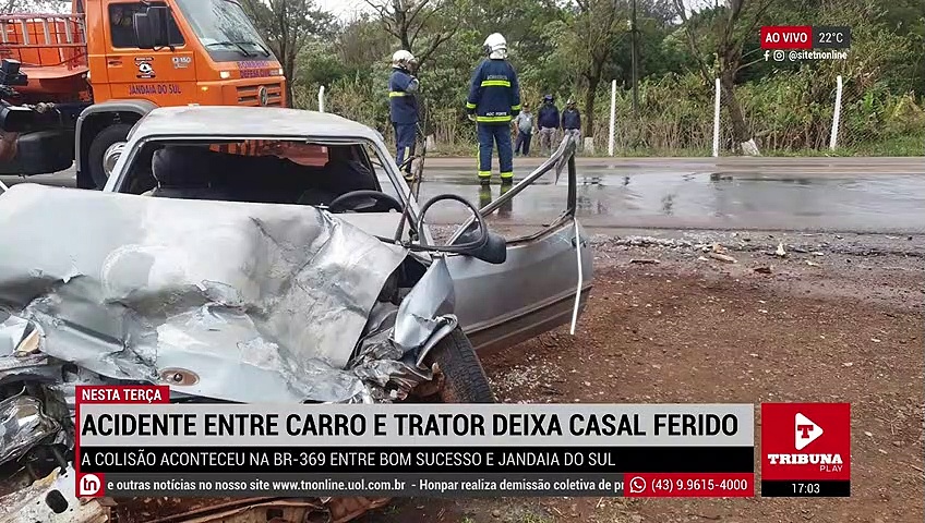 Acidente entre carro e trator deixa casal ferido no Vale do Ivaí