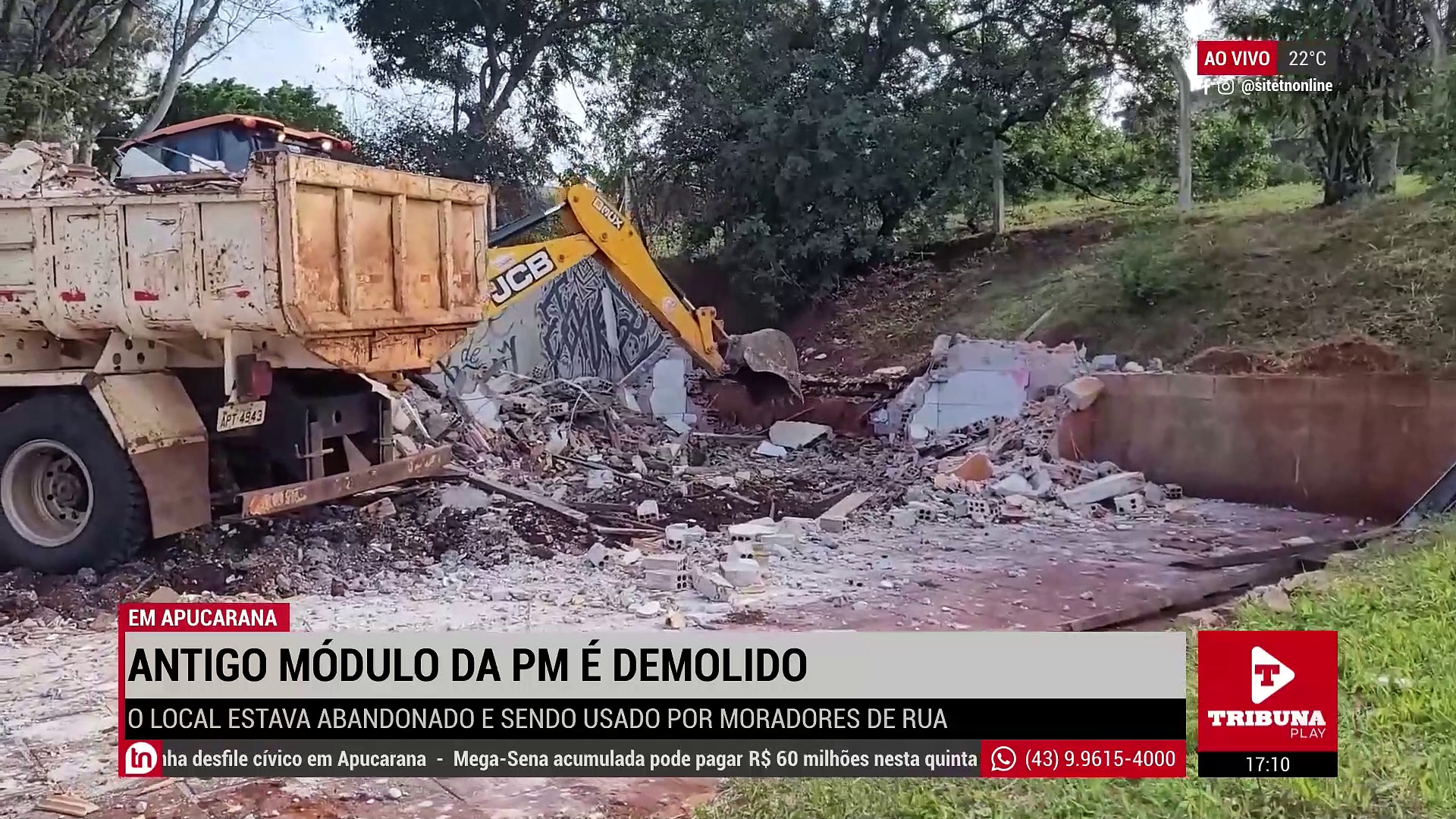 Antigo módulo da Polícia Militar é demolido em Apucarana