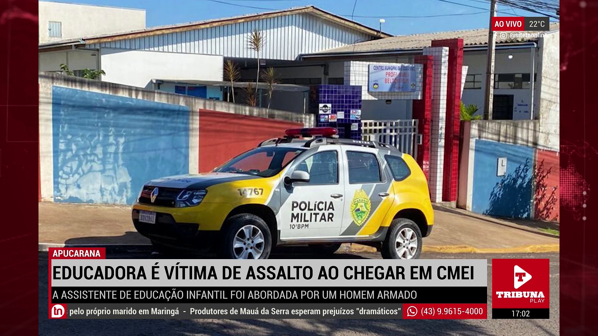 Educadora é vítima de assalto chegando para trabalhar em CMEI