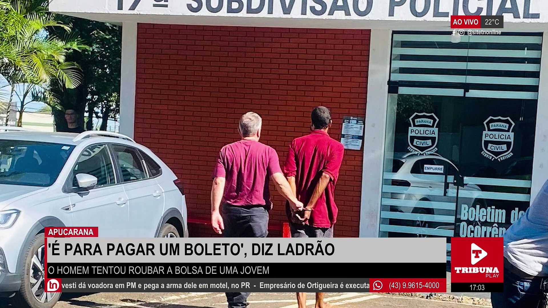 'É para pagar um boleto', diz ladrão que tentou roubar bolsa de jovem