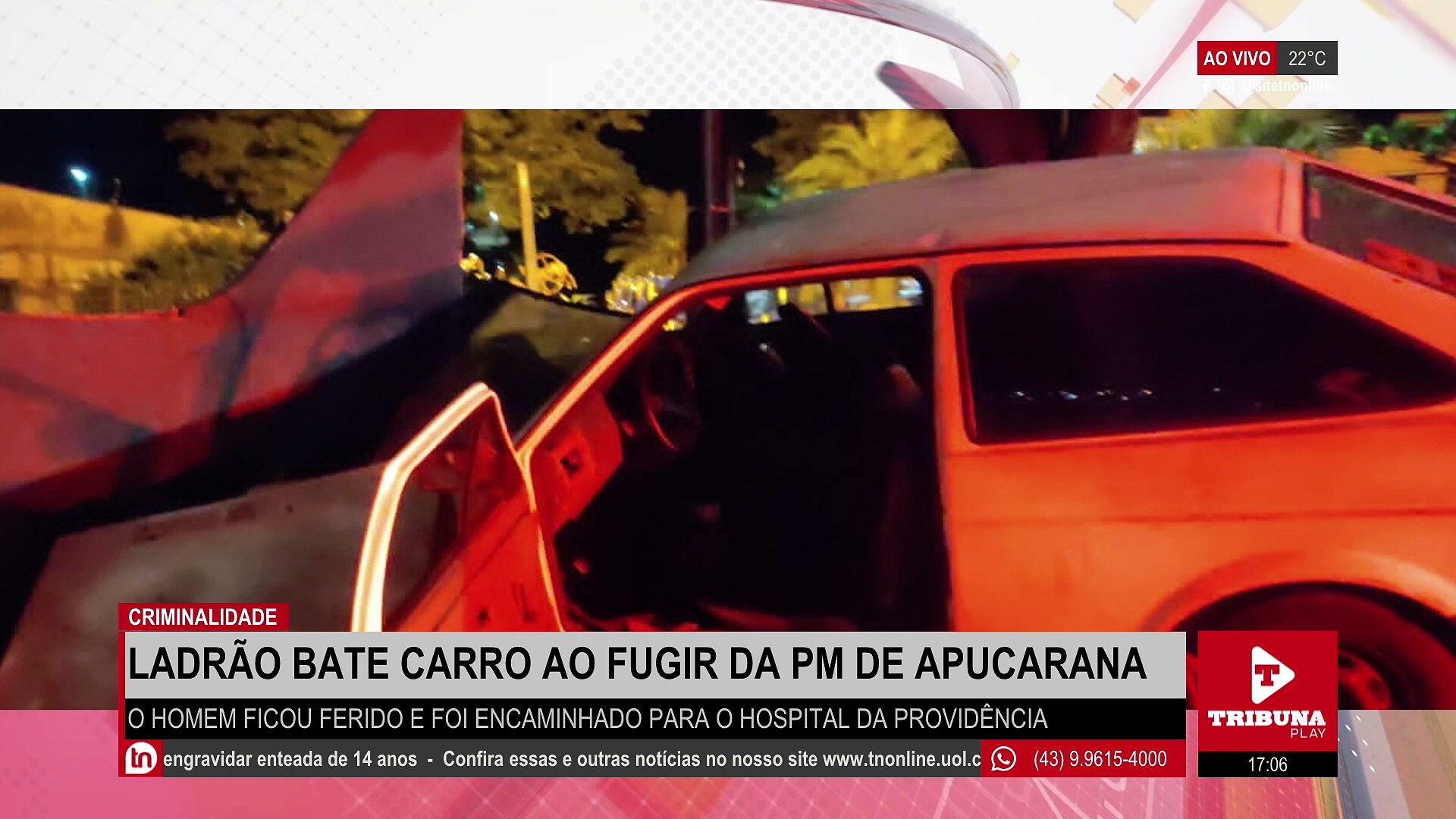 Ladrão bate carro ao fugir da Polícia Militar de Apucarana