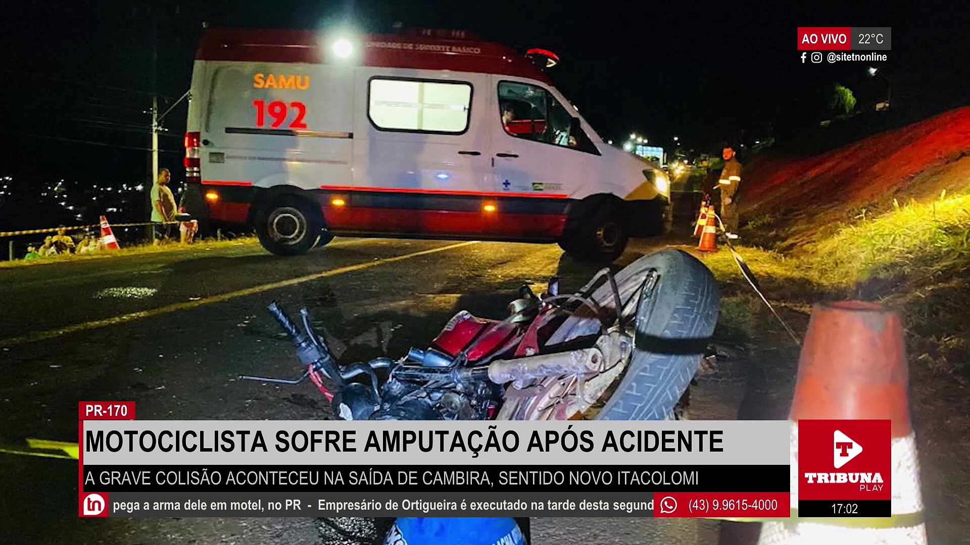 Motociclista sofre amputação após acidente com carro na PR-170
