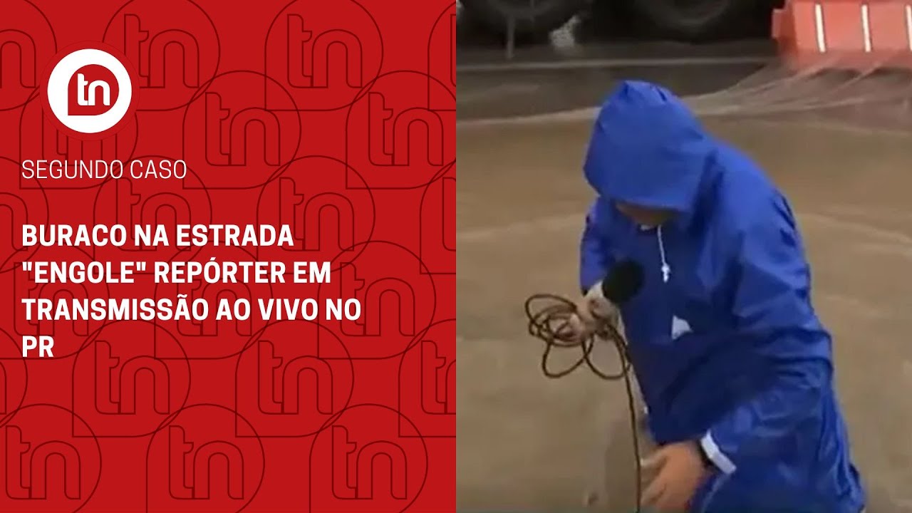 Buraco na estrada "engole" repórter em transmissão ao vivo no PR