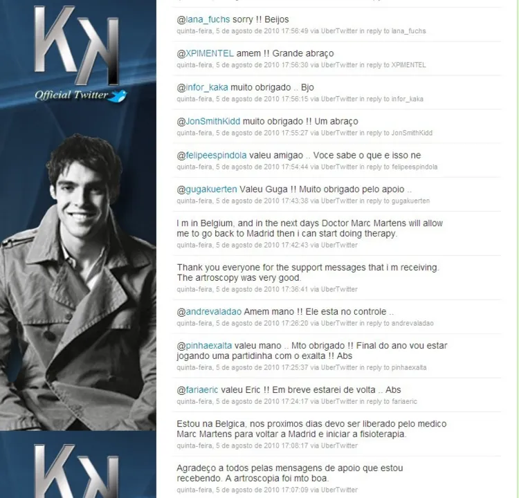 Pelo Twitter, Kaká comemora sucesso da operação