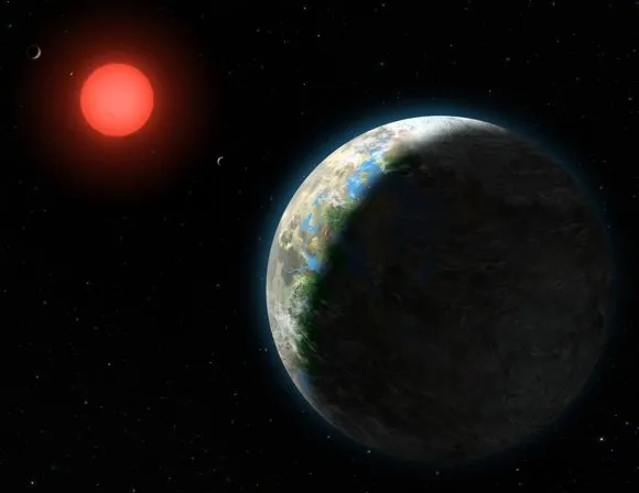  Representação artística que ilustra o exoplaneta Gliese 581 g.