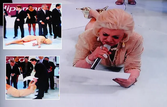  Apresentadora Hebe Camargo deitou no chão durante programa