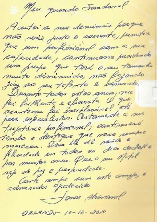  Carta escrita por Silvio Santos a sandoval