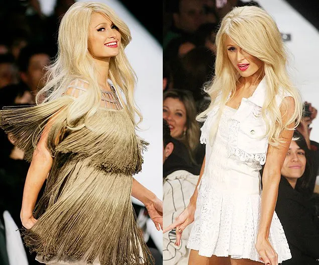  A socialite Paris Hilton desfila na SPFW na coleção primavera-verão da Triton em 2010 