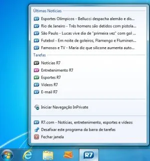  Usuário pode puxar páginas preferidas para a barra de tarefas do Windows 7