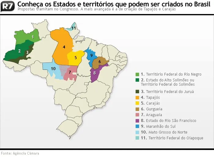  Mapa do Brasil pode pular de 26 para 33 Estados