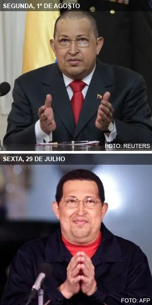 Fotos mostram a mudança na imagem do presidente venezuelano, Hugo Chávez