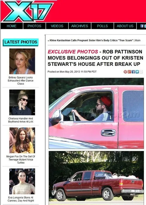 Pattinson tira pertences da moradia de Kristen Stewart