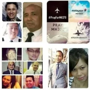 Montagem com fotos de tripulantes do voo MH370, publicada em site http://www.sharelor.net