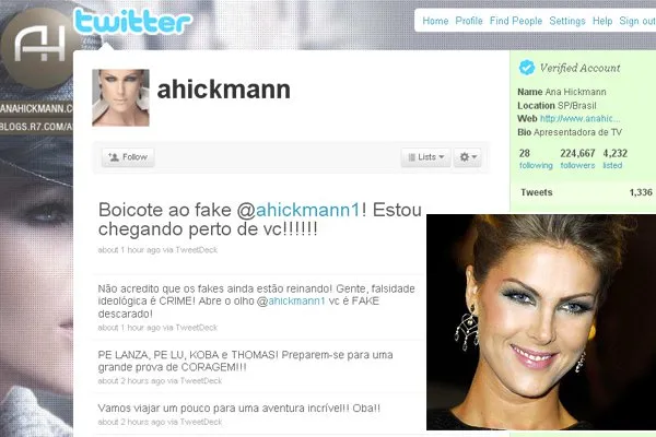  Página de Ana Hickmann no Twitter
