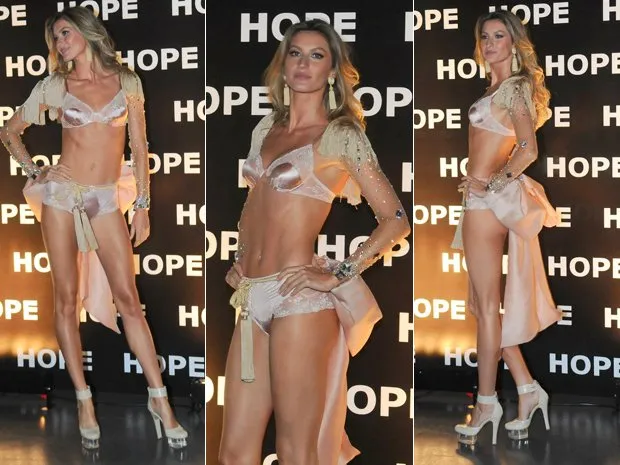  Gisele Bündchen desfila de lingerie pela primeira vez no Brasil