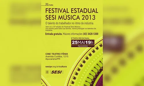 Apucarana sedia etapa classificatória do Festival Sesi Música 2013