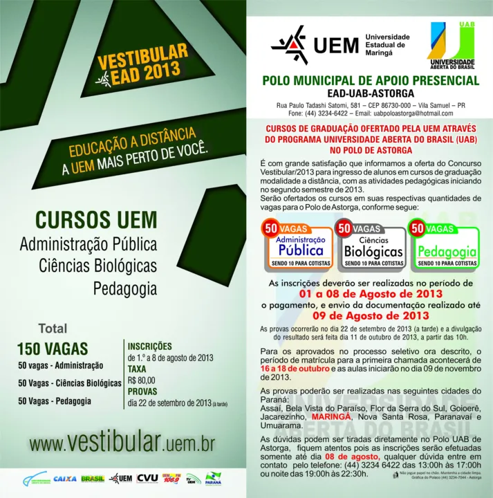  Cursos de graduação ofertados pela UEM no polo de Astorga