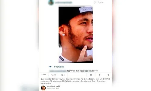 Neymar aparece com 'chupão' no pescoço em entrevista na TV