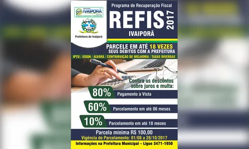 Prazo para pagar Refis 2017 encerra dia 28 de outubro, em Ivaiporã