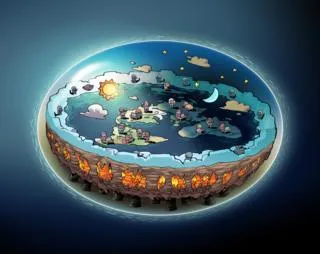 Para os terraplanistas, o planeta seria um disco e o céu, uma cúpula em formato circular | Ilustração: Raphael Salimena