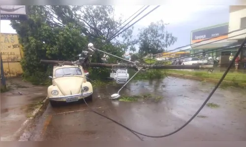 Temporal quebra 34 postes e deixa dezenas de imóveis destelhados