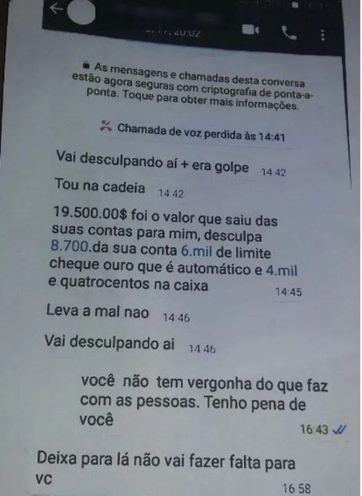 Mensagem foi enviada após idosa cair em golpe e perder R$ 20 mil (Foto: Arquivo pessoal )