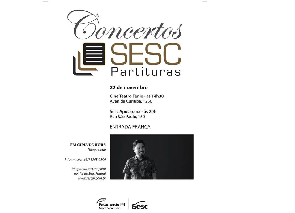 Sesc promove apresentação do compositor Thiago Ueda em Apucarana